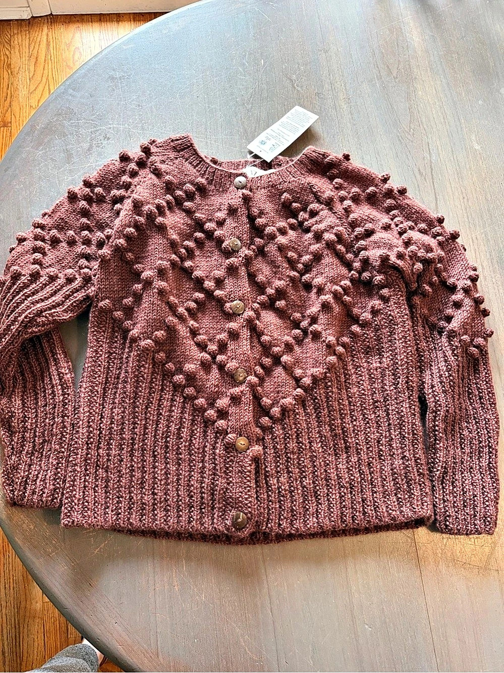 Liz Alig Jill Sweater Bobble Knit Cardigan Brown Large NWT